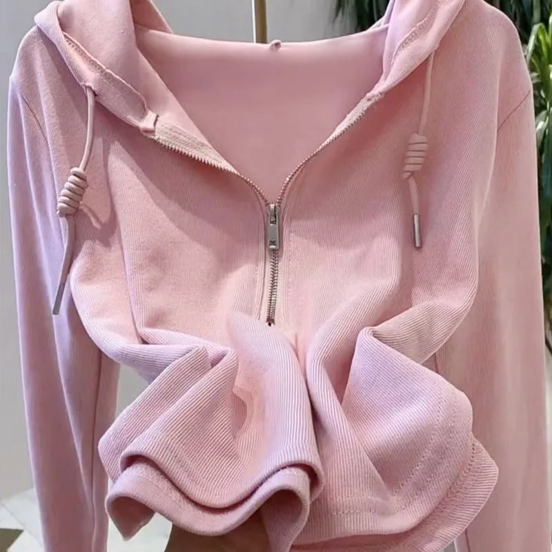Women Hoodie Lady Autumn New Zipper Irregular Solid Color Hoodie Girl Student Fashionable Long Sleeve T-Shirt Women Casual Top