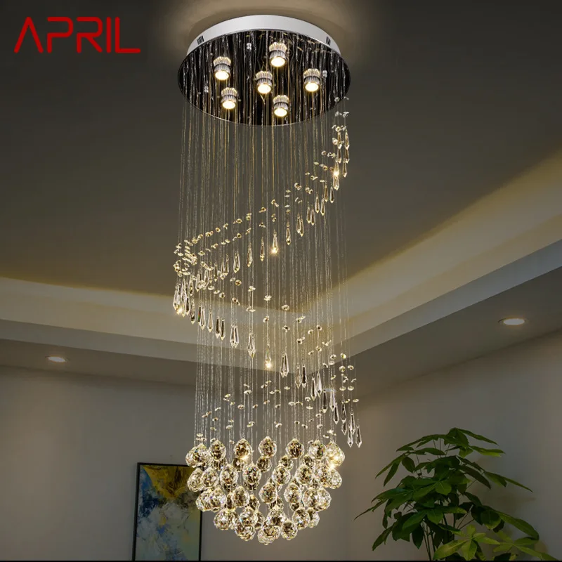 APRIL Modern Crystal Hanging Pendant Light LED Luxury Creative Rotate Chandelier Lamp for Home Living Room Duplex Villa