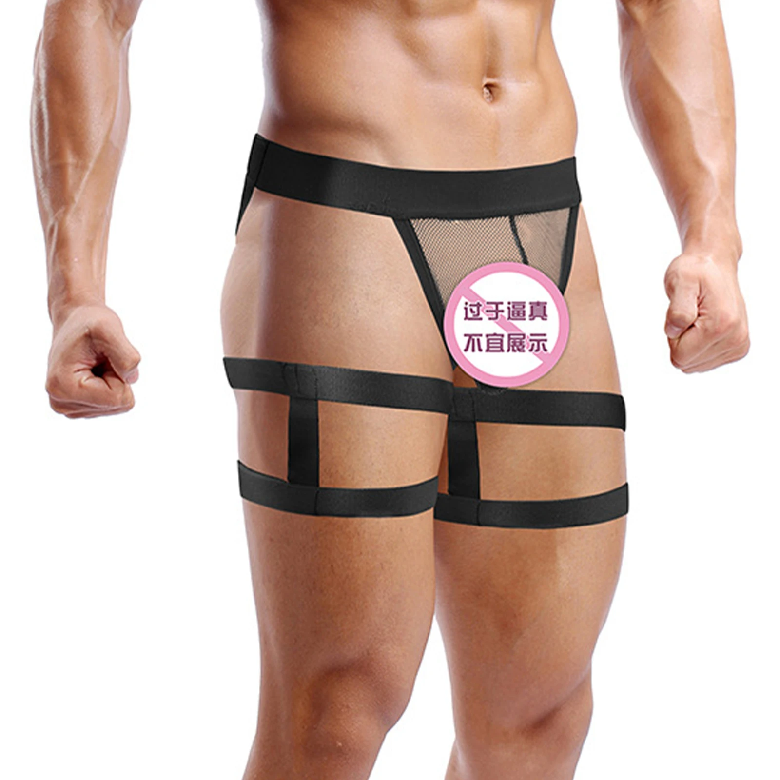 

Mens Hollow Out Jockstrap Underwear And Thigh Bands Set Sheer Mesh Bulge Pouch Linked Harness Briefs Underwear Night Lingerie