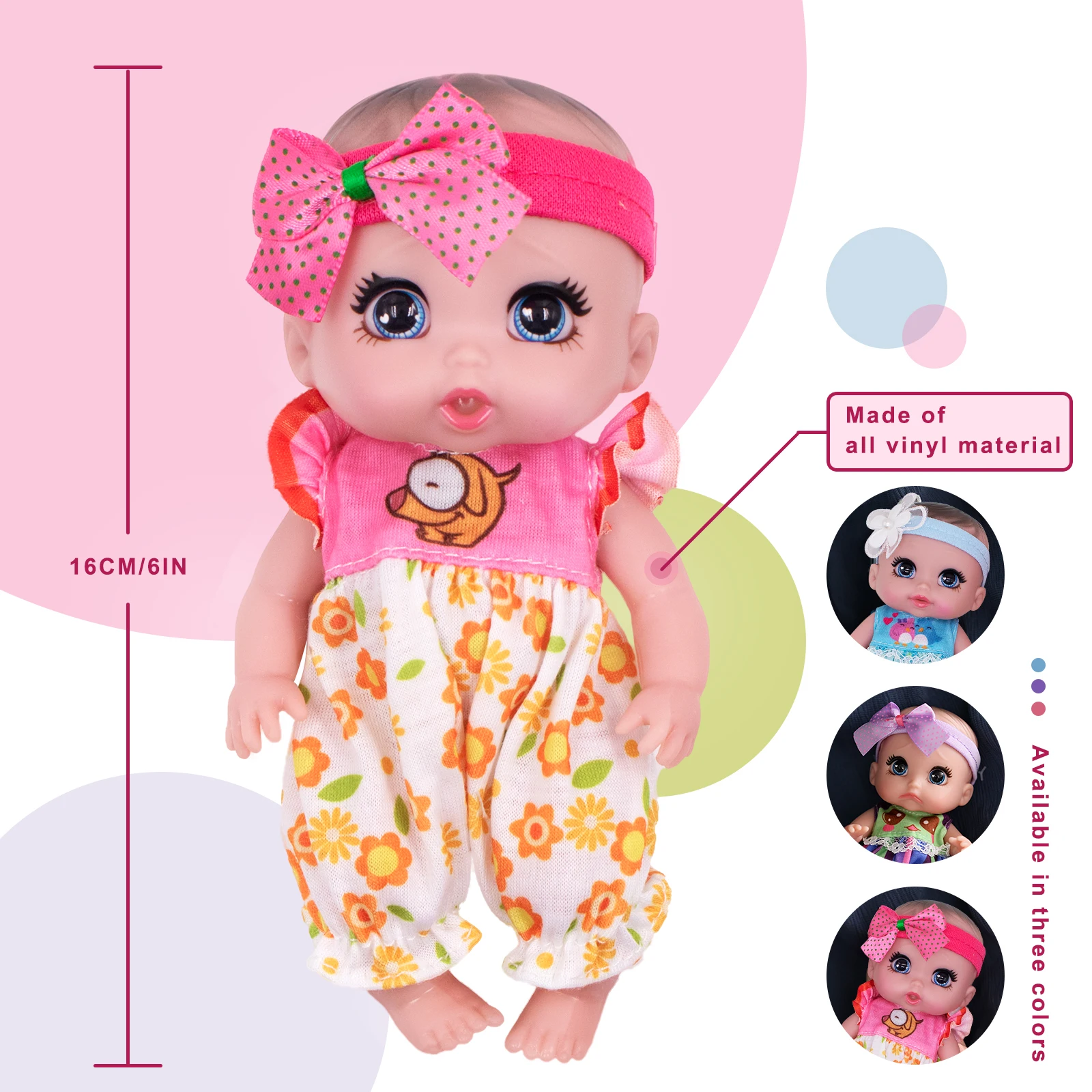 One Piece 3+ Children Crying Baby Doll Smile Pink Hearts Eyes Cute 6 Inches Polly Pocket Swivel Mini Vinyl Doll 15.5Cm Gift Toys