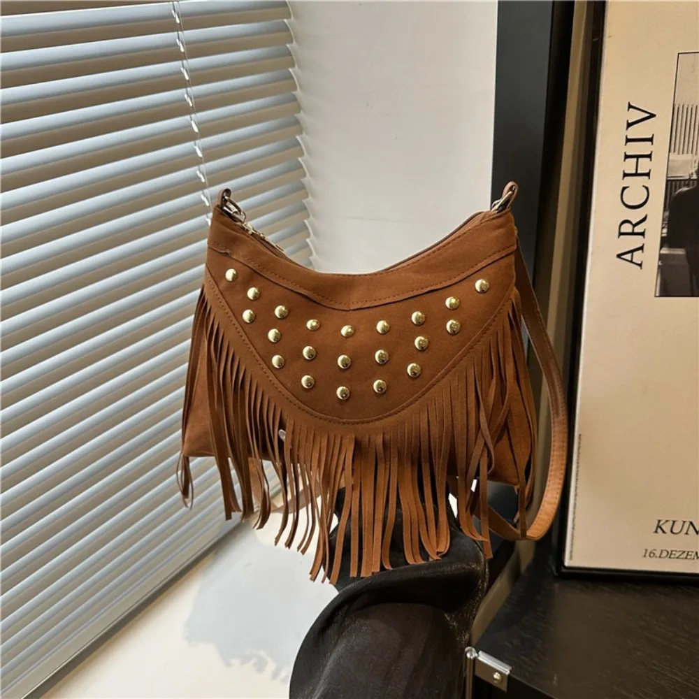 الكورية خمر برشام حقيبة كتف شرابة بوهو تحت الإبط حقيبة سستة الجلد المدبوغ حقيبة يد الفتيات #3