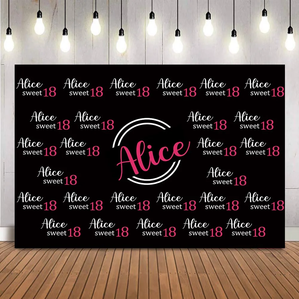 sweet 16 18 birthday party logo customize background step and repeat photophone black backdrops photo photozone wallpaper props