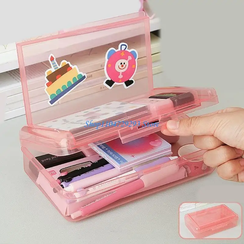 y2gd-double-layer-clear-pen-storage-box-colored-pencil-organizers-portable-pen-case