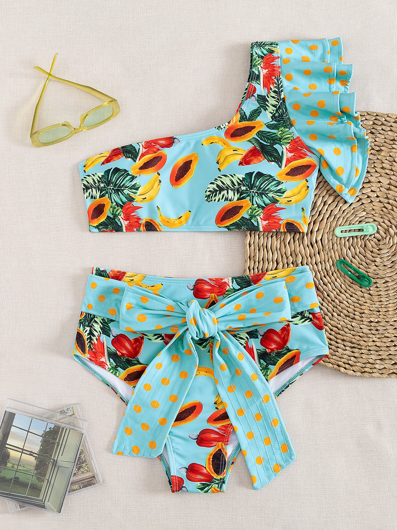 

Сексуальное бикини с рюшами на плечах, женский купальник, модный бикини с высокой талией, женский купальный костюм с принтом, пляжная одежда, женский купальный костюм