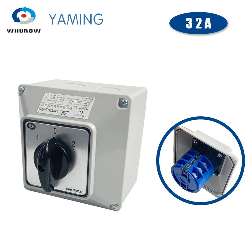 

Yaming Electric YMW26-32/3M Changeover Cam Rotary Switch Knob 32A 3 Phases 3 Position With Waterproof Box IP65 Interruptor