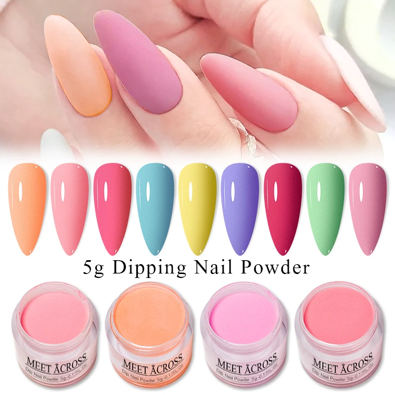 MEET ACROSS 5g/10g Nail Dipping Powder Fluorescent Glitter Sequins Natural Dry No Lamp Pigment DIY Gel Nail Art Decoration