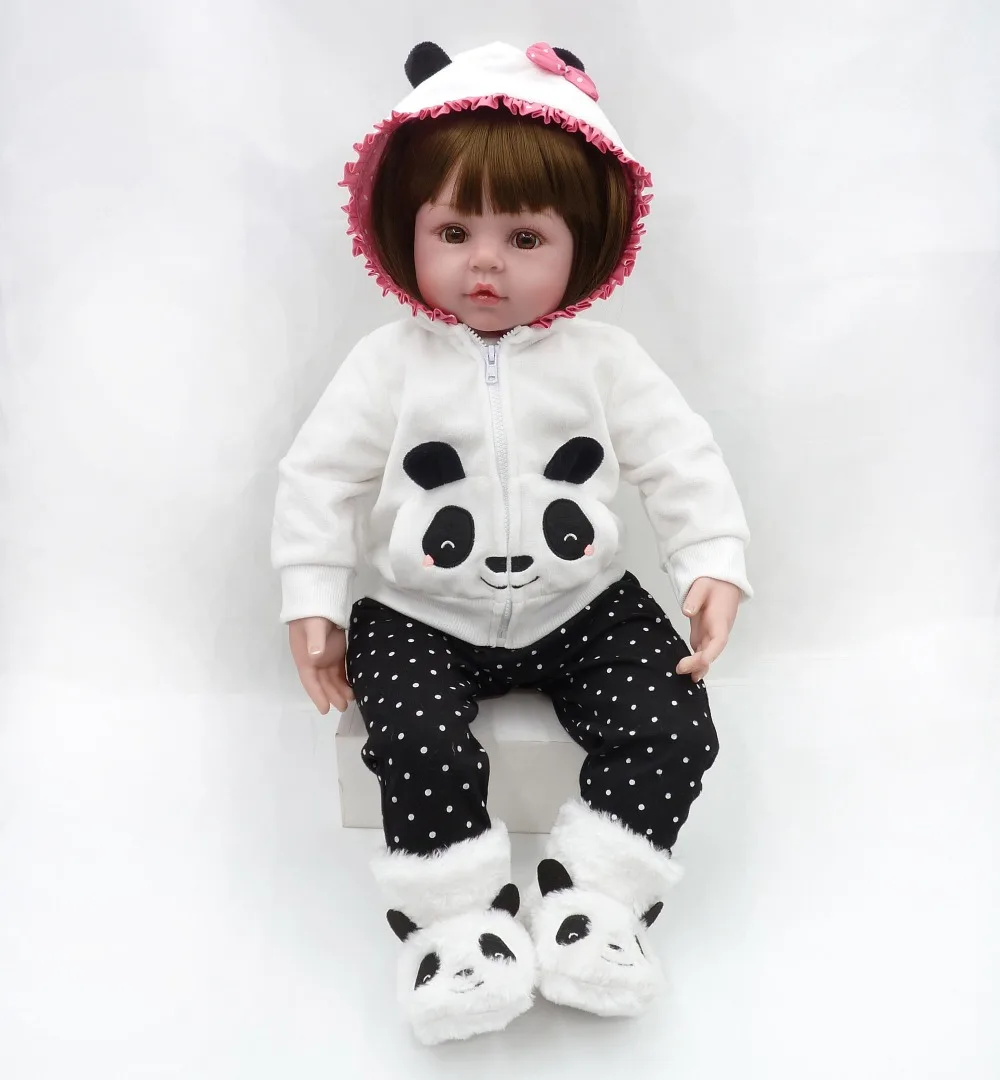BZDOLL Soft Silicone Reborn Doll Baby 19inch 48cm Lifelike Newborn Babies Panda Toy for Girl Birthday Gift