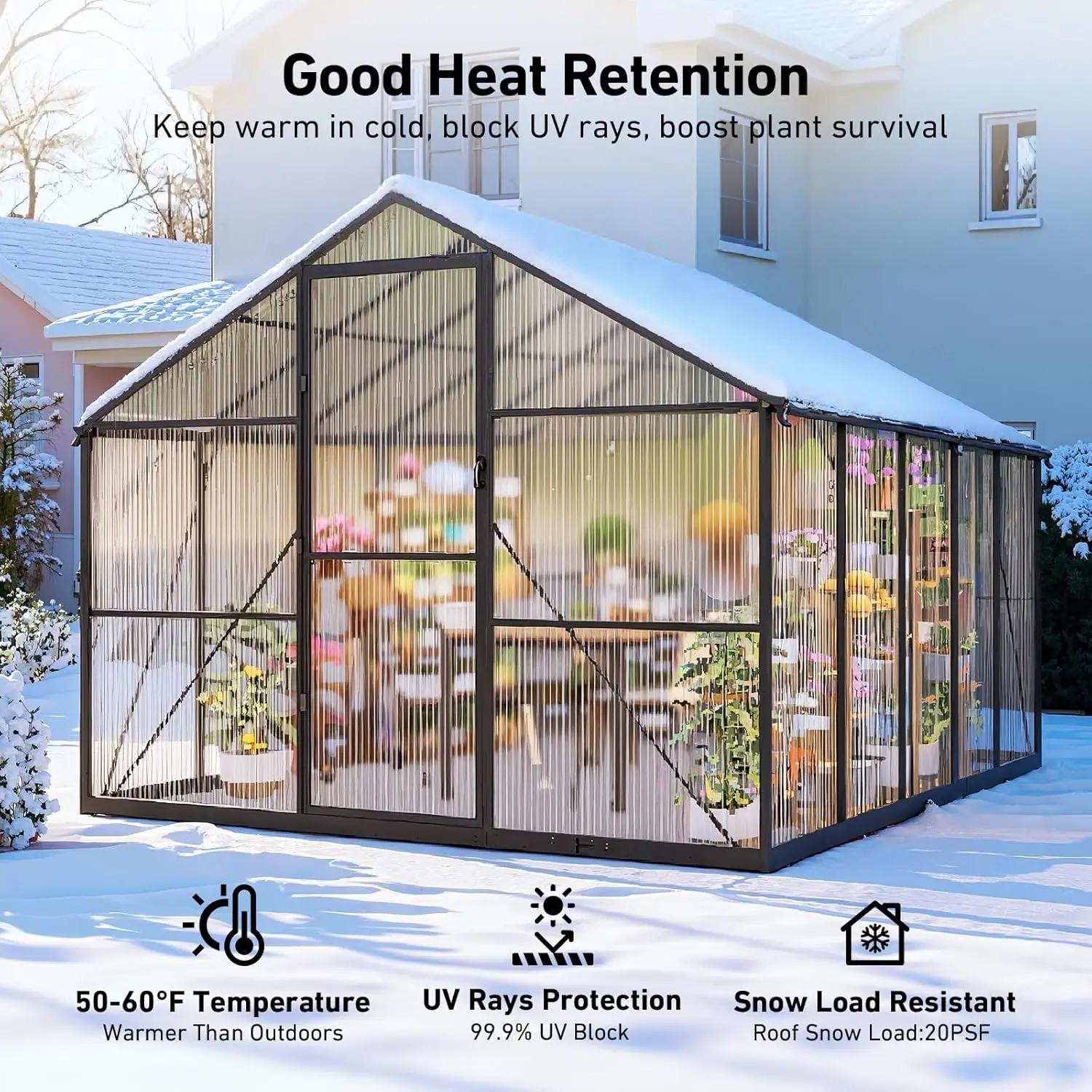 

8x10FT Greenhouses for Outdoors with Hygrometer, Polycarbonate Green Houses for Outside Heavy Duty with Aluminum Frame,Custom