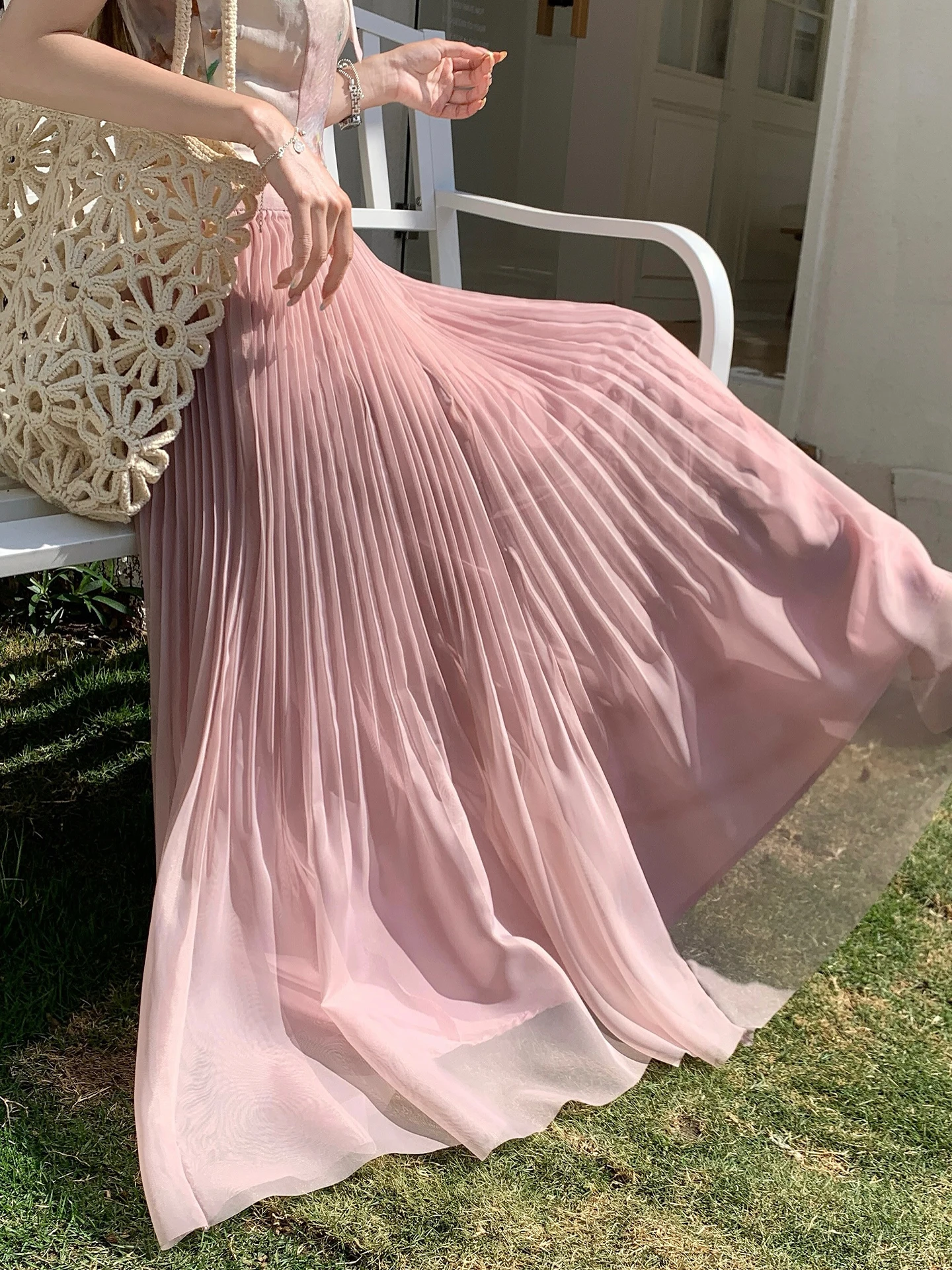 

Розовая плиссированная юбка-аккордеон из фатина для женщин, летняя, драпированная, в стиле феи, А-силуэт, пышная, средней длины, с завышенной талией, из полиэфирного волокна