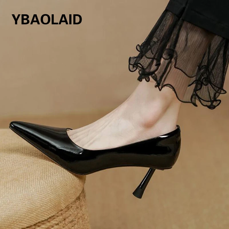 

High Quality Shiny Leather Women Pumps Pointed Toe Thin High Heel Shallow Mouth Simple Style Ladies Party Wedding Stiletto Shoes