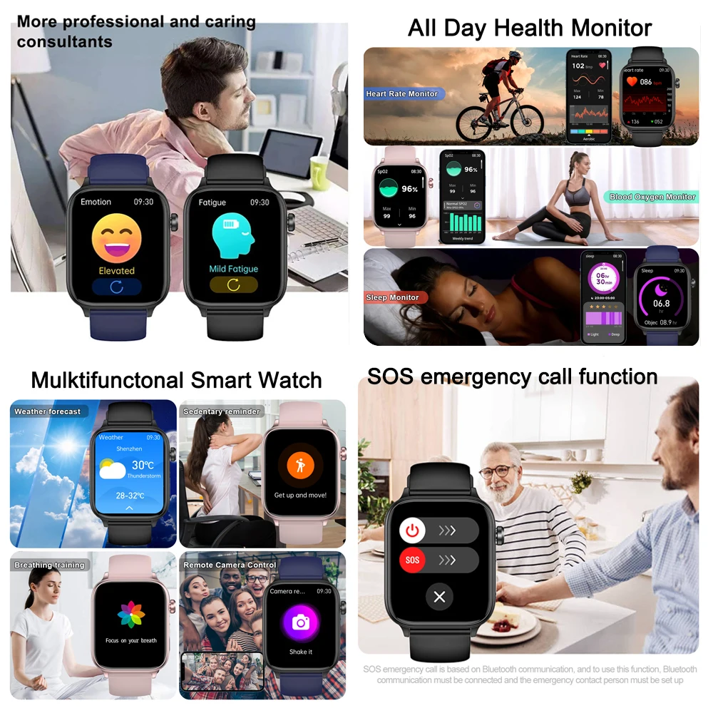 2024 New Blood Sugar Blood Lipid Health Smart Watch Men Women Uric Acid ECG+PPG Body Blood Composition Bluetooth Call Smartwatch