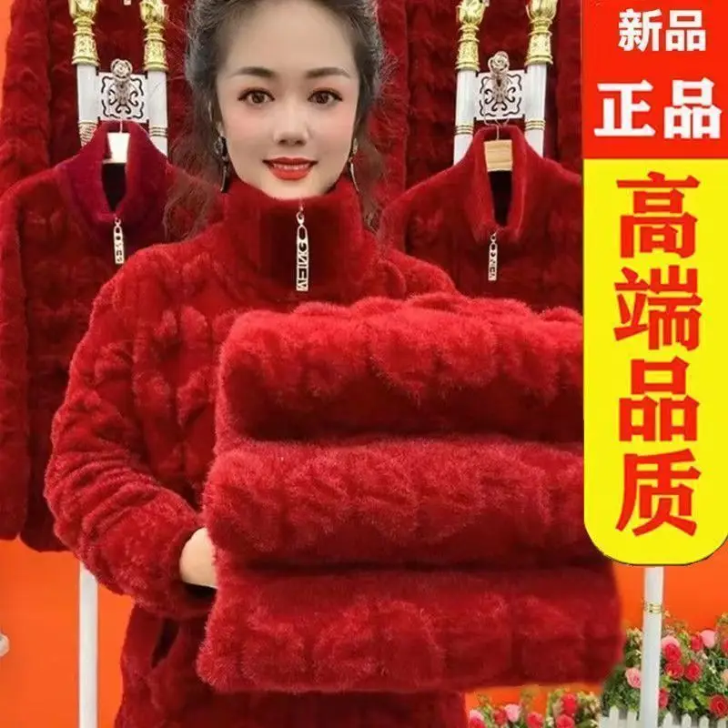 معطف نسائي سميك بأكمام طويلة من المينك الصناعي مقاس كبير للخريف والشتاء سترة عصرية للنساء الأكبر سنا والأمهات الصغيرات #5