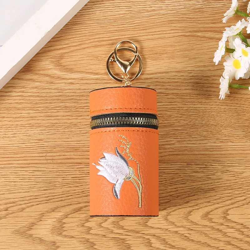 Mini Bucket Coin Purse Embroidery Flowers Lipstick Storage Bag Keychain Earphone Bag Small Bag Pendant Fashion Accessories