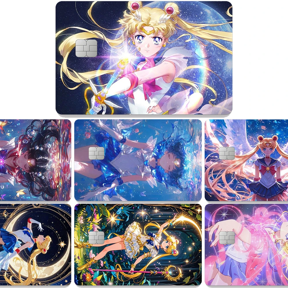 Pegatina para Tarjeta de Crédito de Sailor Moon, Diseño de Rei Hino, Protector de Tarjetas, Cubierta Impermeable para Tarjetas de Débito, Decoración Láser Exquisita, Regalo para Estudiantes con Dibujos Animados