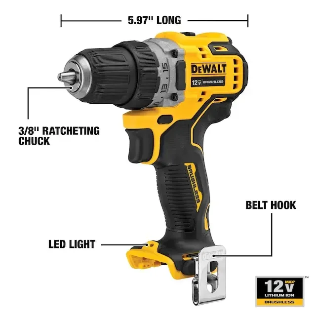 DEWALT DCD701MD1E Brushless Cordless 3/8 in. Drill Driver 12V Lithium Power Tools 1500RPM 57.5NM With Battery Charger