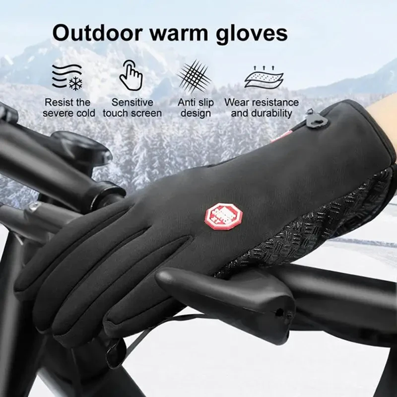 1 paire de gants de moto chauds pour hommes et femmes, Fitness d'hiver, conduite en plein air, écran tactile, gants épais imperméables