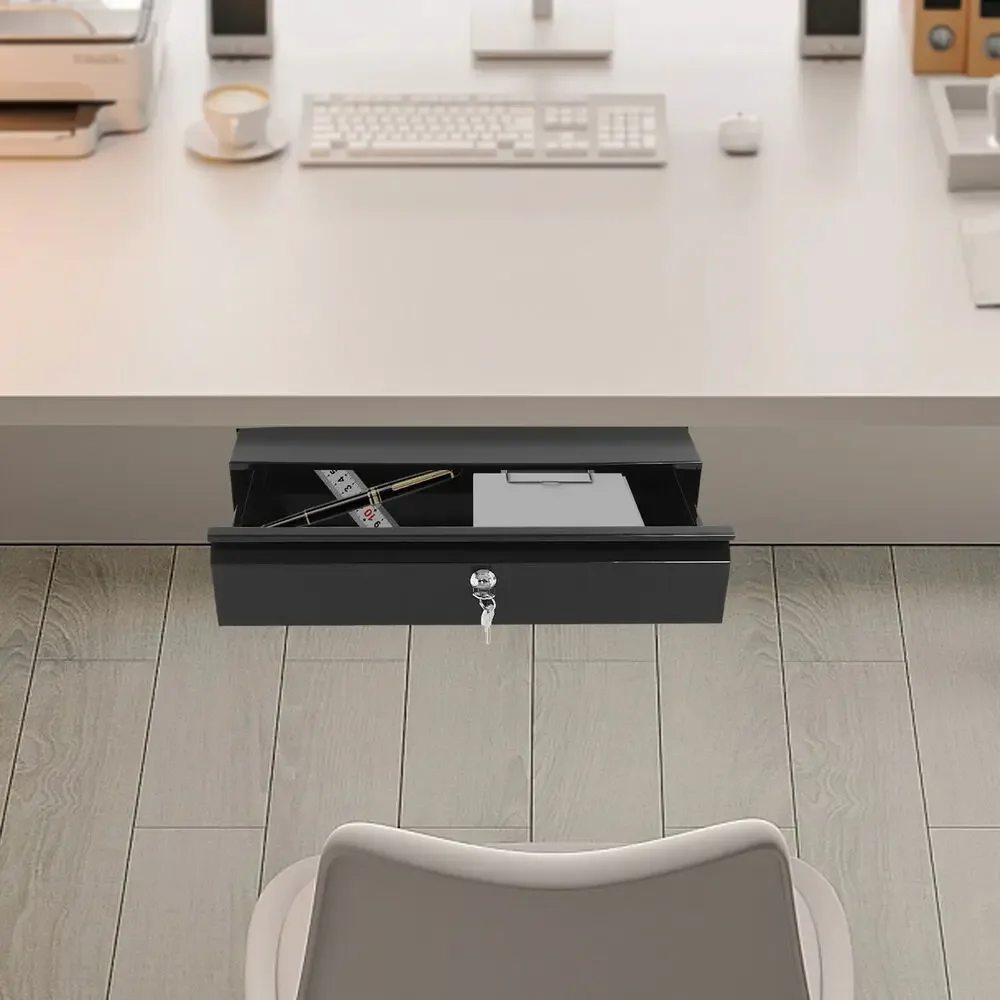 

Slide Out Cabinet Drawer Pull Out Under Desk Drawer For Office With Lock Black