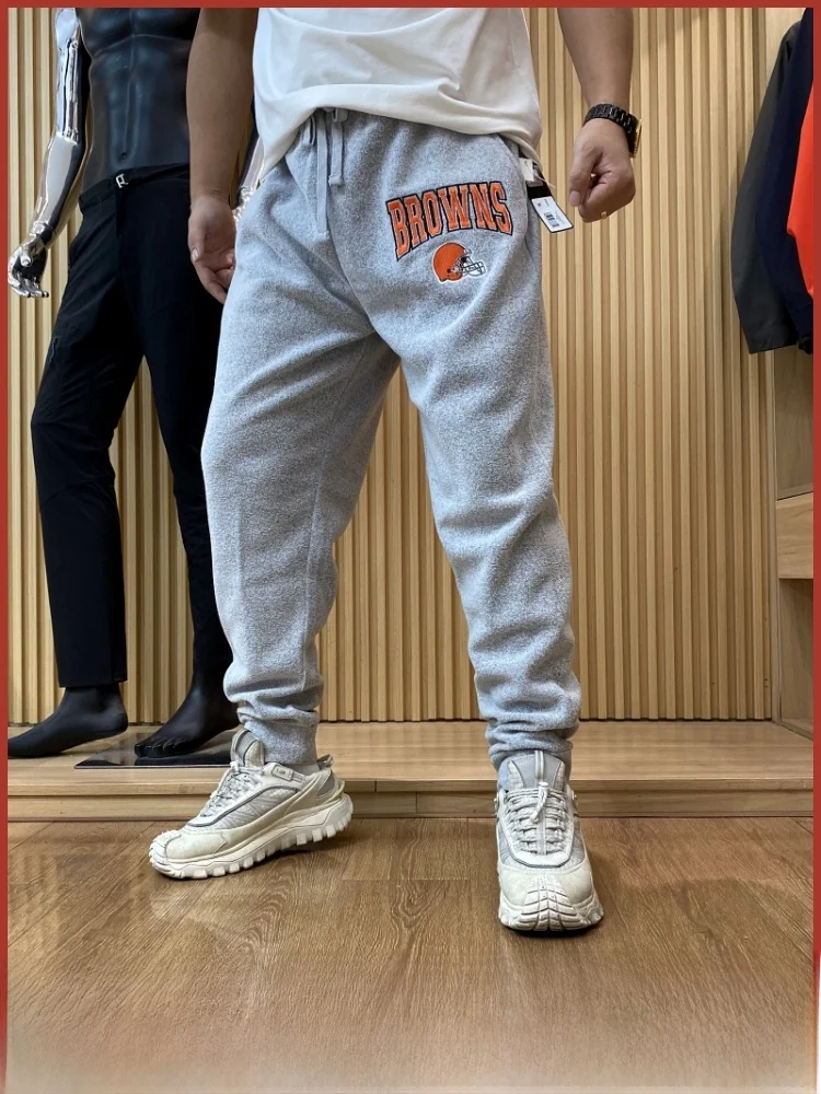 

Men's Spor Casual Fce Lined Elastic Waist Sweatpants Autumn Winter Thiened Wear Resistant Youth Trend Bla ey White