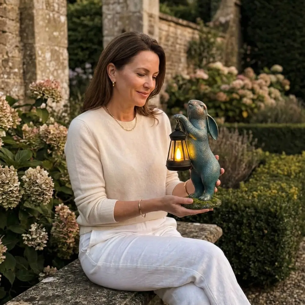 

Resin Rabbit Solar Lantern Solar Powered Night Illumination Animal Garden Statues Waterproof Cute Bunny Figurines Garden Pathway