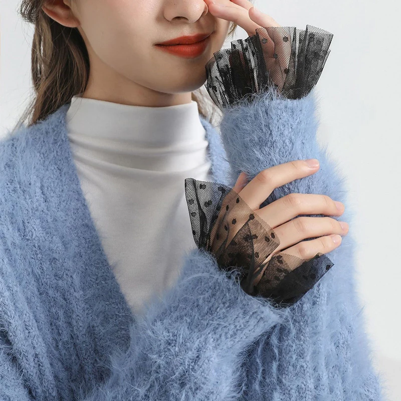 Detachable Cuffs Fake Flared Sleeves Double Layer Lace Pleated Ruched False Cuffs Sweater Blouse Wrist Warmers Fake Sleeve Cuff