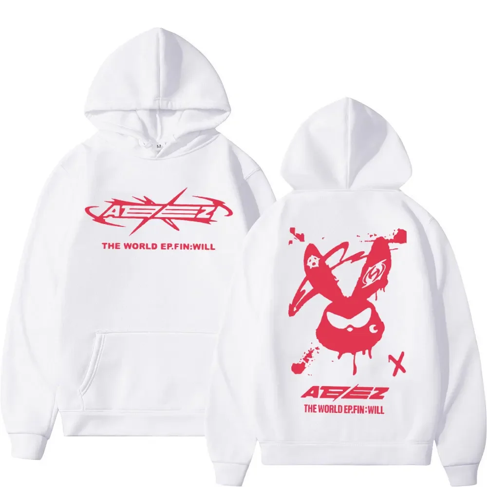 Ateez The World Ep Fin Will Album Tour Print Hoodie Men Women Kpop Hip Hop Hooded Sweatshirt High Street Fashion Trend Pullovers