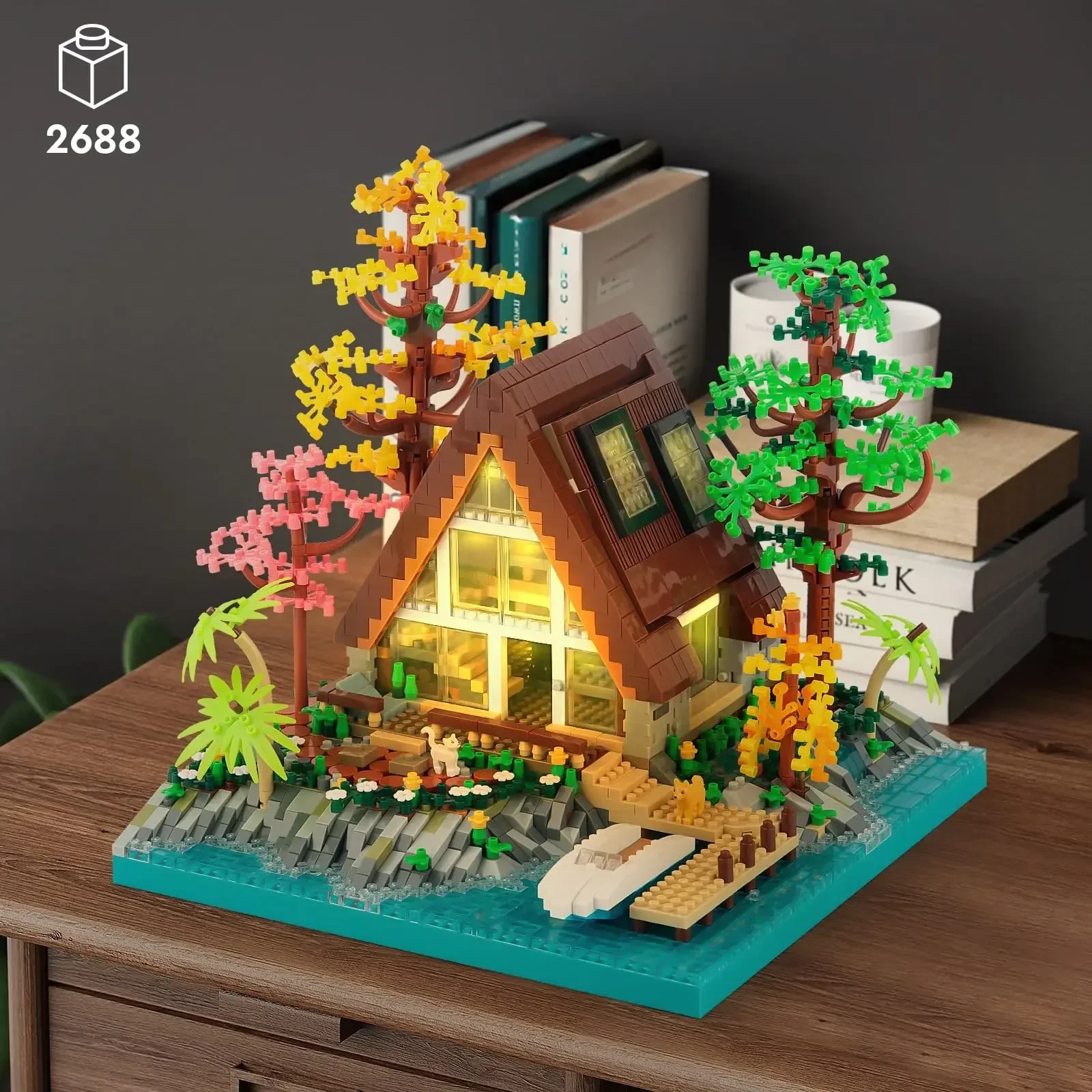 

2688PCS Wooden Cabin Building House Forest Blocks DIY Lake Island Villa Assembly Block Toys with Light for Children's Xmas Gifts