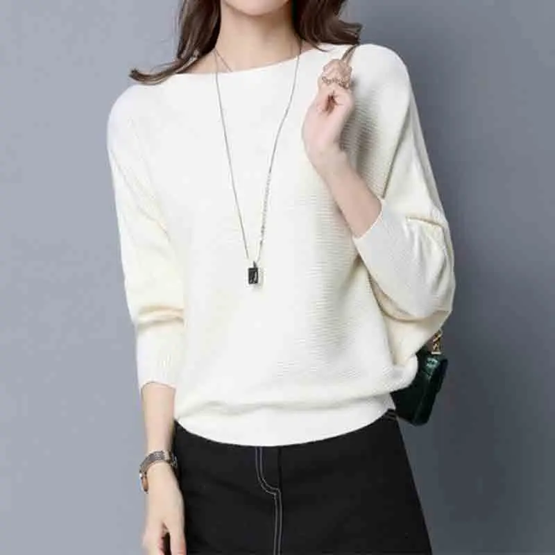 Fashion Women Clothing Contrast Bat Long Sleeve Sweater Spring Autumn New Korean Loose Versatile Casual Knitted Pullovers Tops