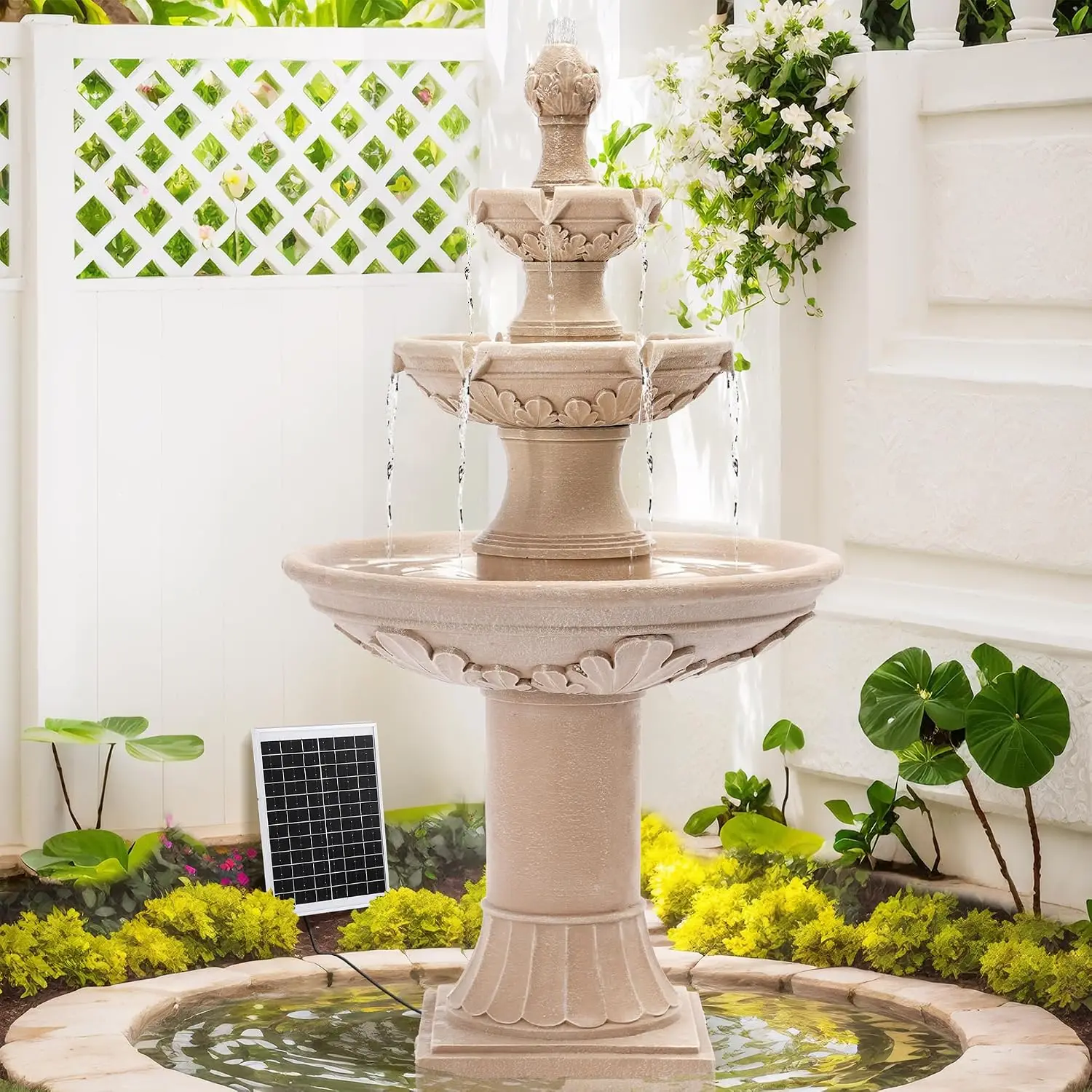 Outdoor Solar Water Fountain Italian Roman Style Natural 48.4