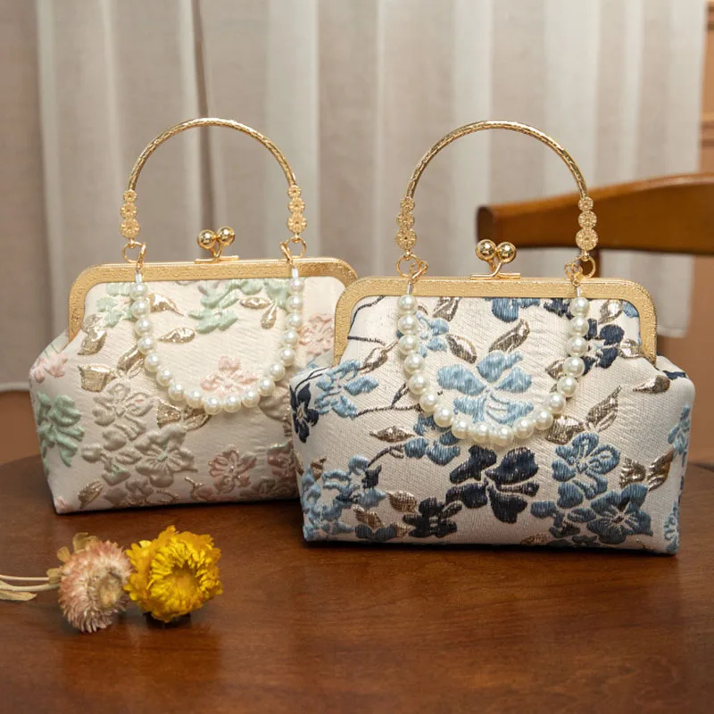 

Chinese Style Handbags Embroidered Top Handle Wrist Bags Women Daily Clutch Purse Crossbody Chain Shoulder bag For Party Dating