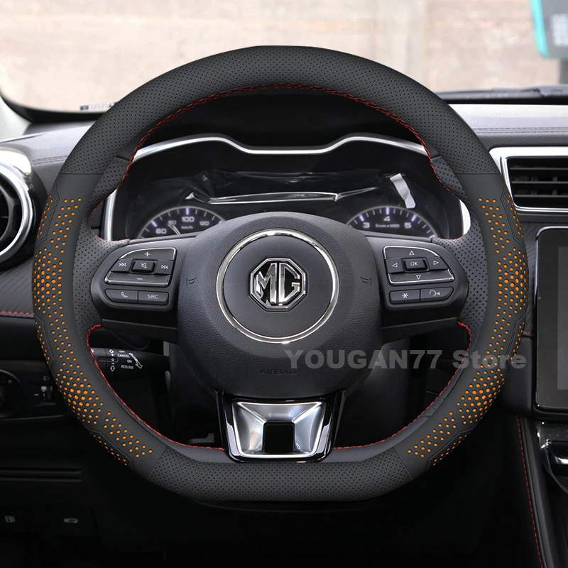 

D Type Car Leather Steering Wheel Cover For MG ZS 2017-2025 Anti-Slip Breathable Auto Steering Wheel Cover MG ZS Accessories
