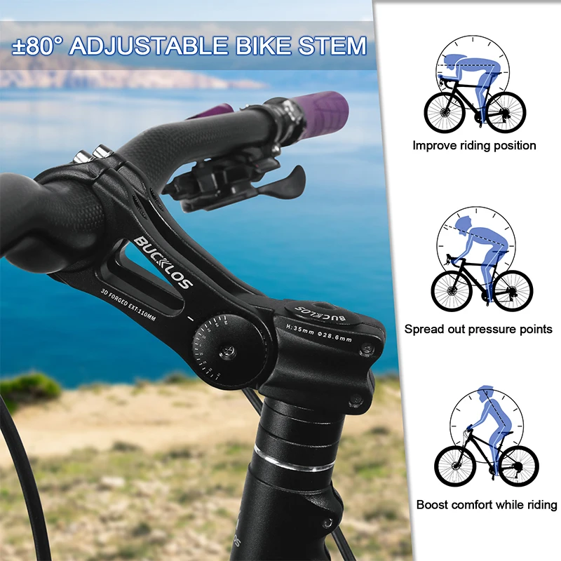 BUCKLOS MTB Handlebar Stem 3D Forged Aluminum Alloy 31.8mm Bicycle Handlebar Stem 90/110/145mm ±80° Adustable Bike Stem MTB Part