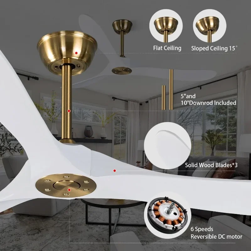 Bigzone 천장 선풍기 조용한 목재 블레이드, 현대 천장 선풍기 천장 팬, 가전 제품 냉각