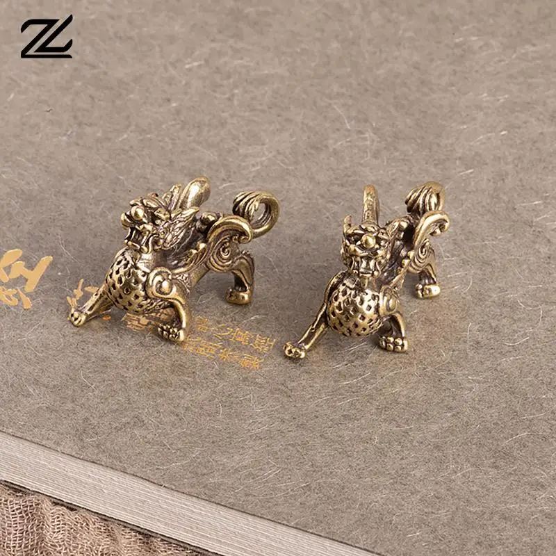 1PC Statue Figurine Wealth Brass Decor Prosperity Chinese Style Ornament Qilin Dragon Luck Animal Fengshui Vintage