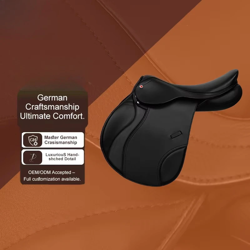 

Tactical grip saddle British jumping saddle, leather breathable deep seat, safety and stability