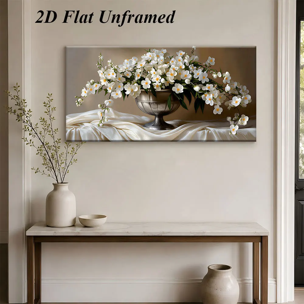 1 elegant white floral decoration painting, modern and simple living room, foyer, bedroom art painting, 2D plan