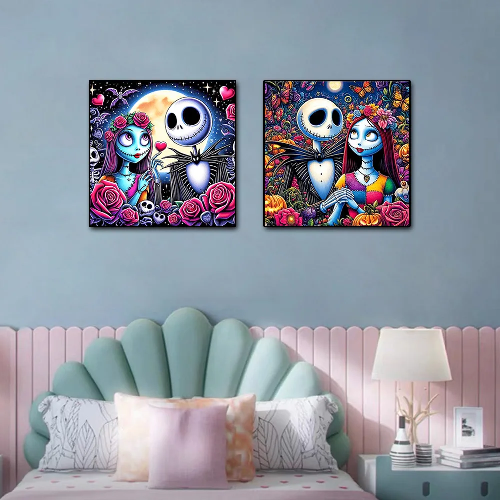 Halloween Skeleton and Zombie Bride DIY Diamond Painting Kit Full Round/Square Mosaic Art Cartoon Images Home Decor Handicrafts