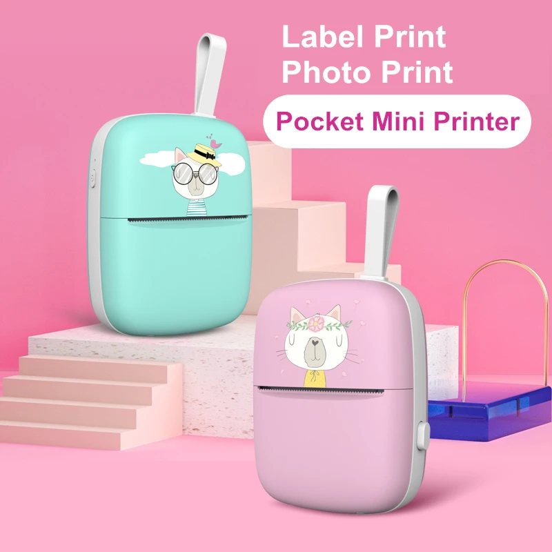 Portable Mini Inkless Thermal Label Sticker Photo Printer Handheld Receipt Cat Memo Printer Machine USB Interface Color Style