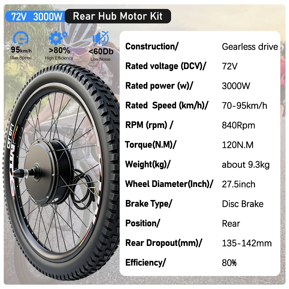 72V 3000W MTX Rim Electric Bike Conversion Kit EBike 26