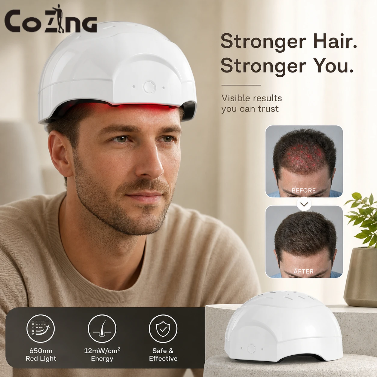 300 Medical Grade LED Hair Growth Cap, USB Rechargeable, Wireless, Portable, for Daily Scalp Therapy and Thicker Hair
