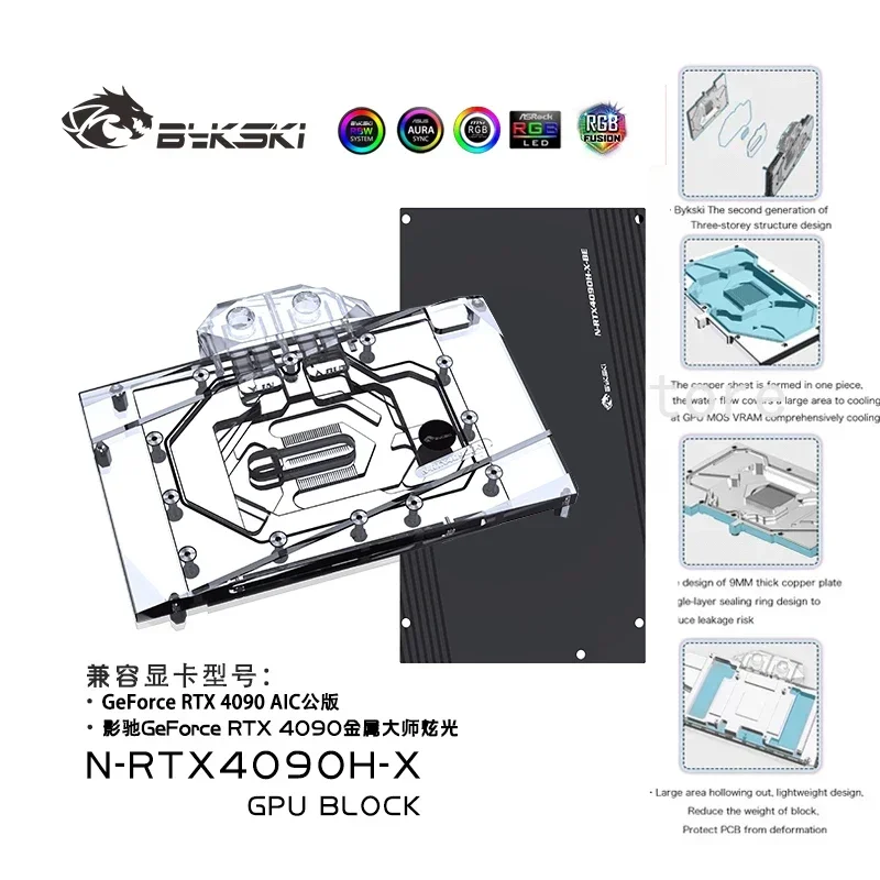 BY2- Bykski RTX4090น้ำ Cooler NVIDIA Galaxy INNO3D GAINWARD AX อ้างอิง AIC PCB RTX 4090 GPU,บล็อก n-RTX4090H-X