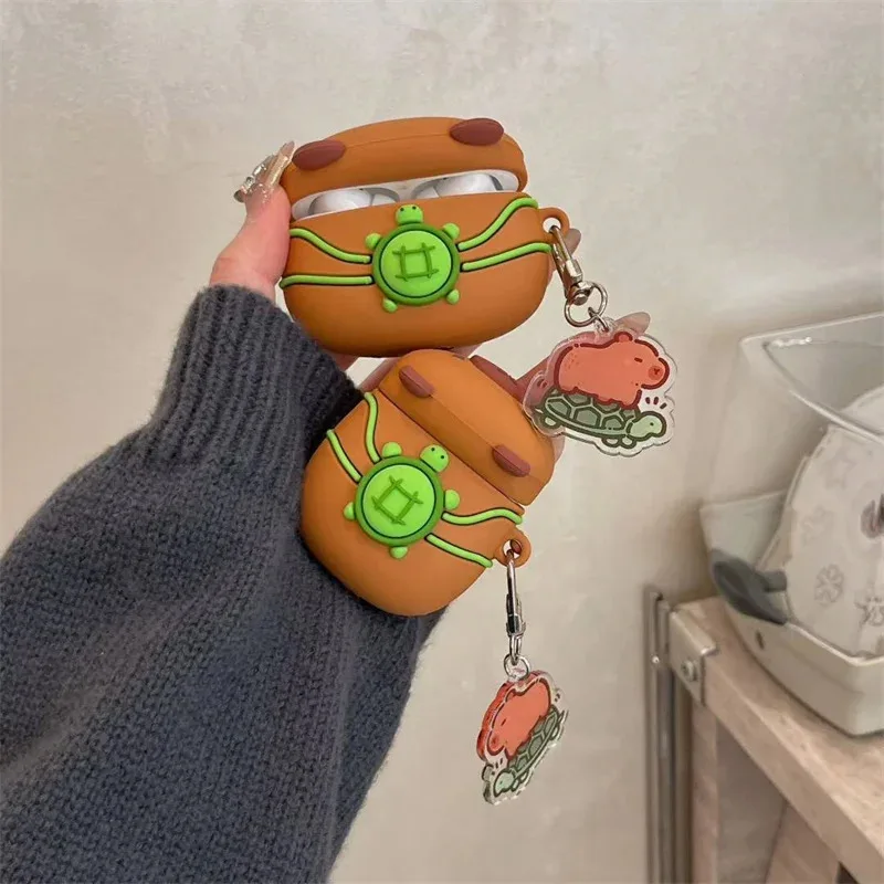 Cute Capibala Turtle Backpack Earphone Protective Cover with Pendant for Airpods 1 2 3 4 pro/pro2