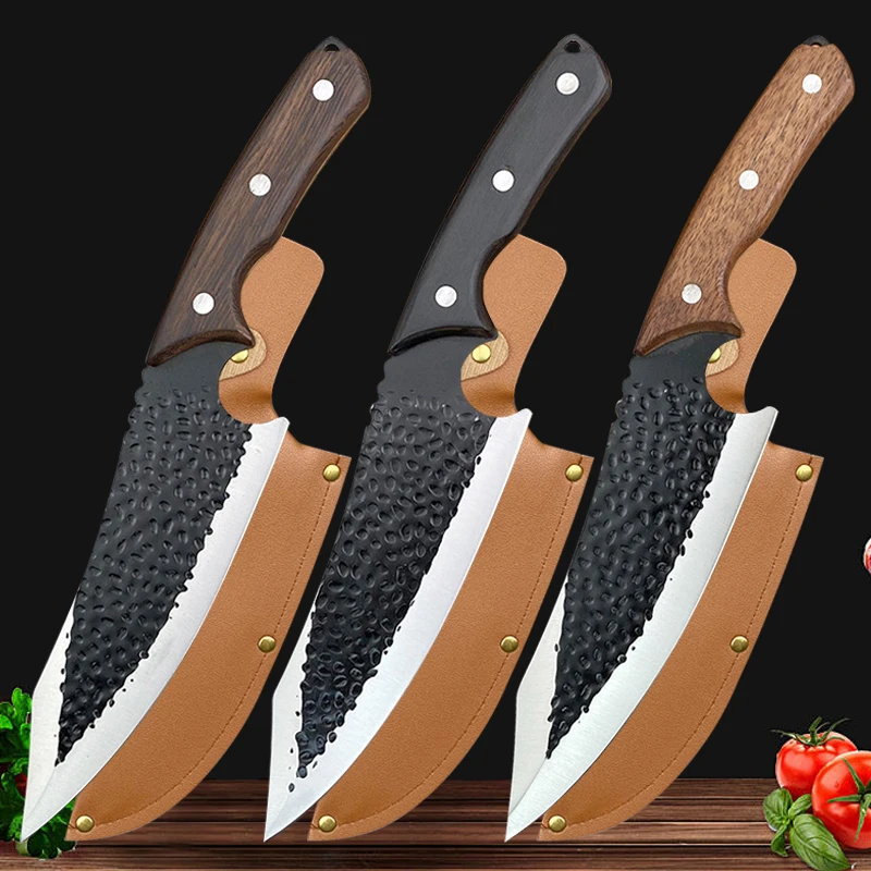 

Butcher Boning Knife Meat Cutting Fruit Knives Wooden Handle Hnadmade Forge Knife Multifunctional Kitchen Knife with Cover