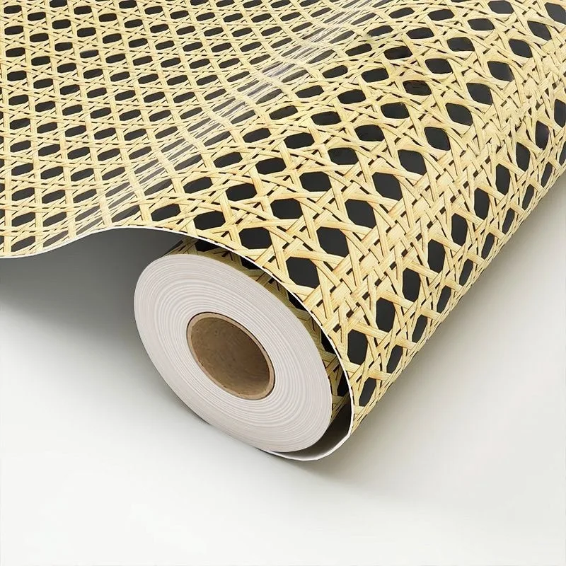 Imitation Grass Woven Bamboo Woven Self-adhesive Wallpaper for Study Kitchen Cabinet Door Peel and Stick Wall Sticker Renovation