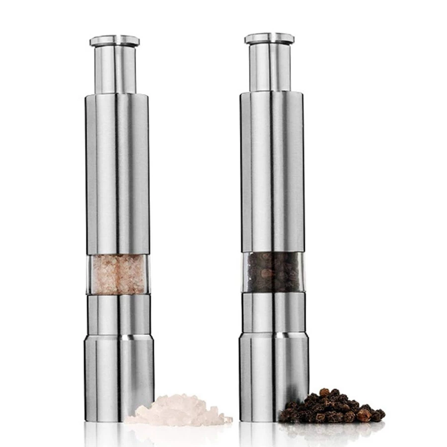 Salt and Pepper Mill Set Stainless Steel Salt and Pepper Grinder Durable One Hand Operation Salt and Pepper Mill 2 Pack