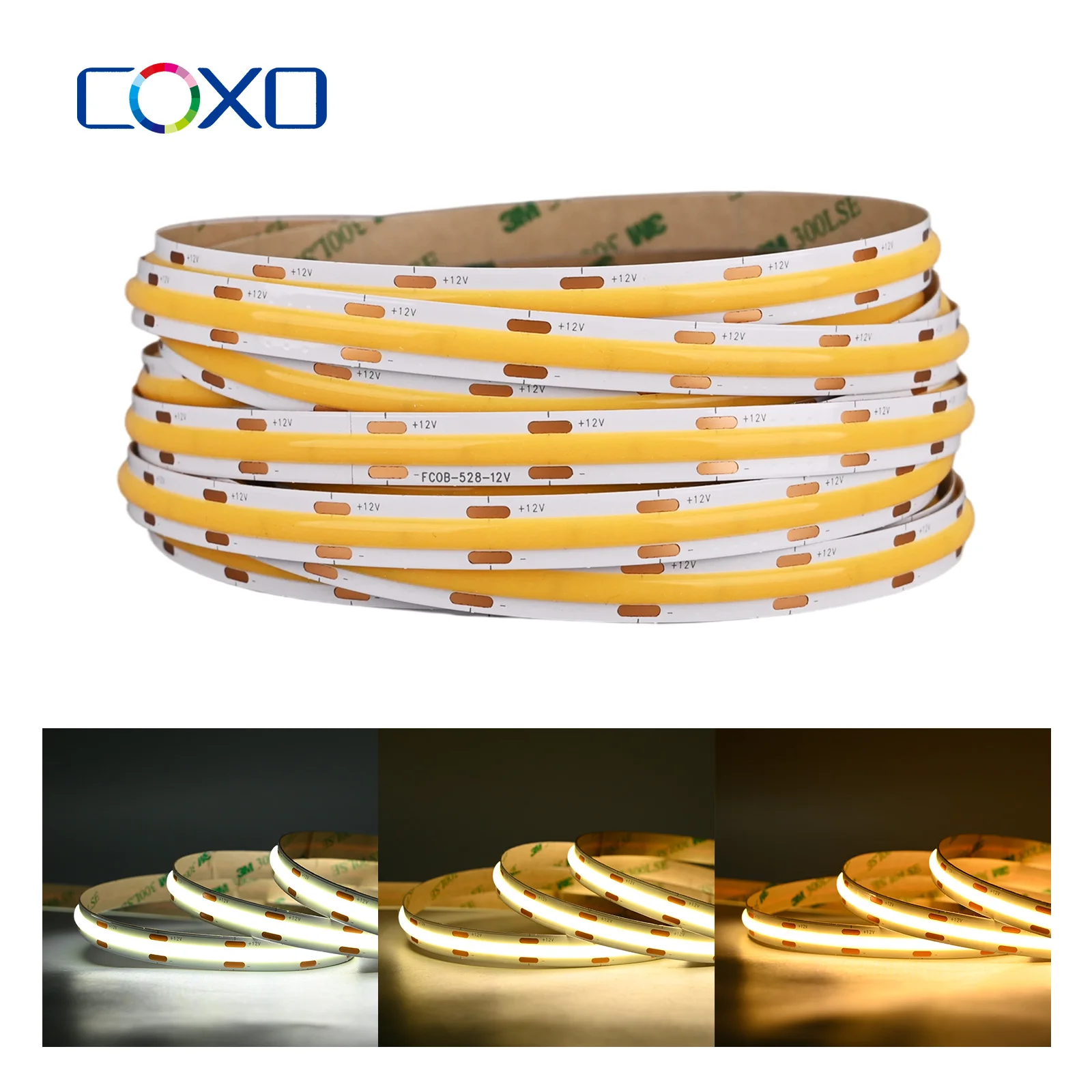 DC12V 24V COB LED Strip Lights 528LEDs/m Flexible Tape Ribbon High Density Linear Lighting 3000-6500K RA90 Dimmable COB Strip