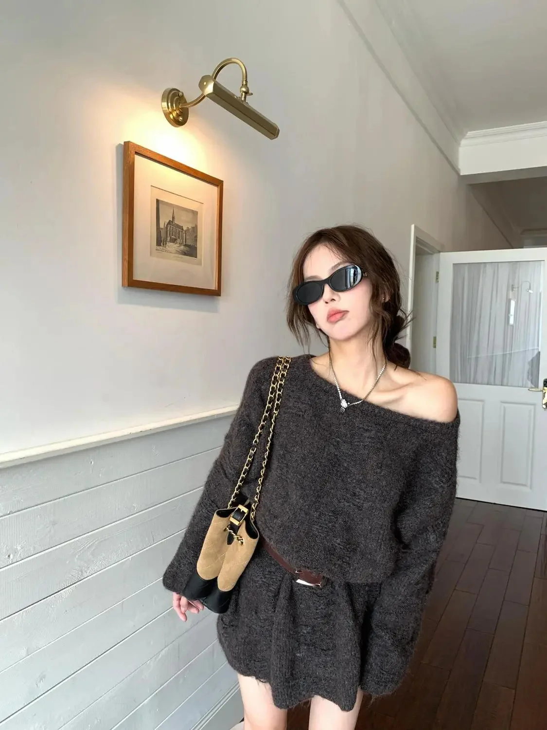 

Pullovers Womens With Short Sleeves Pleats Elegant Loose Fashion Matching Woolen Street Crossing Nana Cose Morigirl Red Sweaters