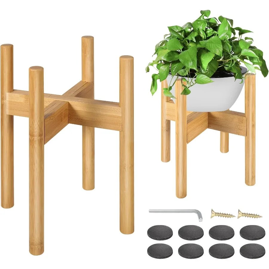 

2 упаковки бамбуковых подставок для растений, регулируемая подставка для растений, современная подставка для растений середины века, держатель для растений для гостиной, балкона, Fi