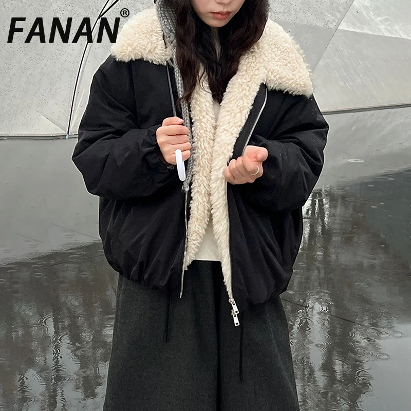 معاطف أنيقة من صوف الضأن والقطن للنساء مع طية صدر السترة وسحاب سترة سميكة ودافئة ملابس خارجية سترة عصرية للسيدات لشتاء 2025 جديد #1