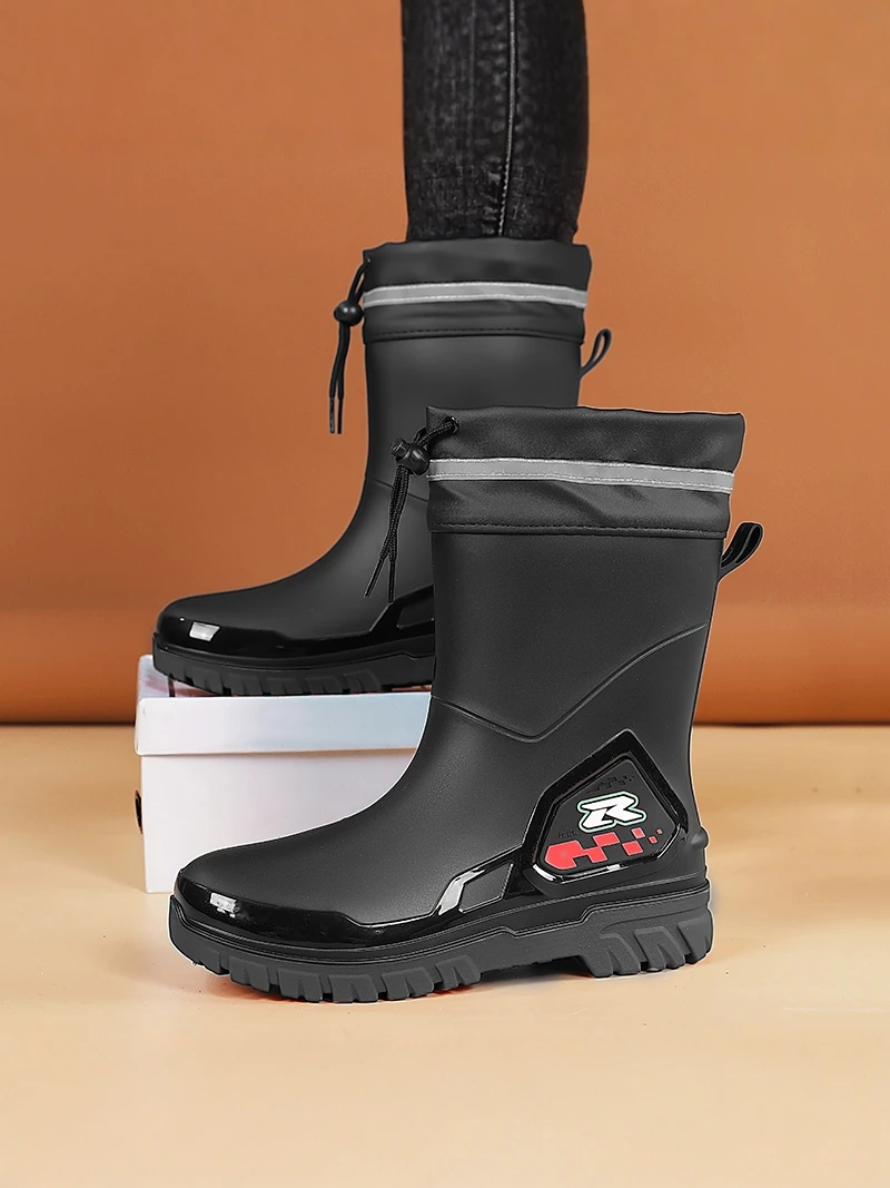 

Men's Mid-Calf Rain Boots 2026 New Style Tied Mouth Work Boots Waterproof Non-Slip Fishing Water Shoes Thick Bottom Wear-Resi...