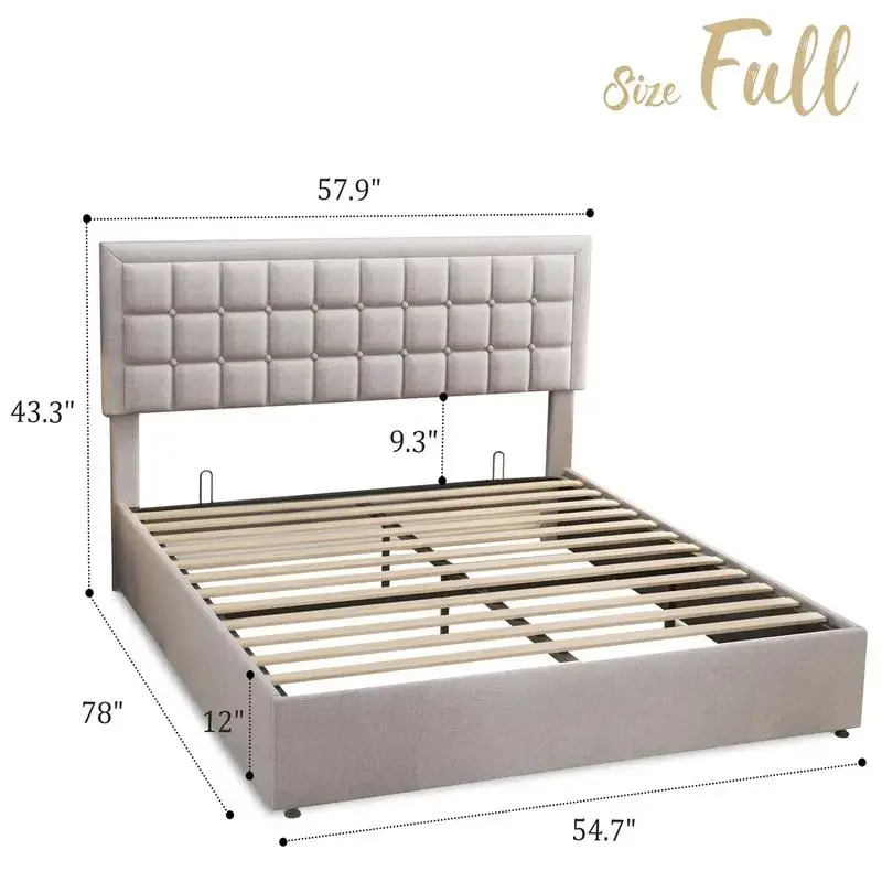 AMERLIFE Bed Frame with Lift Up Under Bed Storage Upholstered Platform Bed with Headboard/No Box Spring Needed